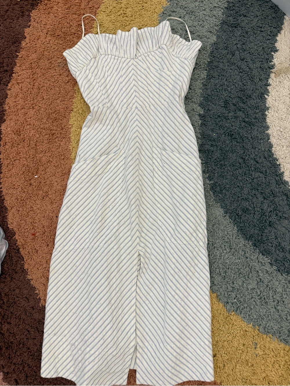 Rebecca Taylor White with Light Blue Striped Spaghetti Strap One-Piece